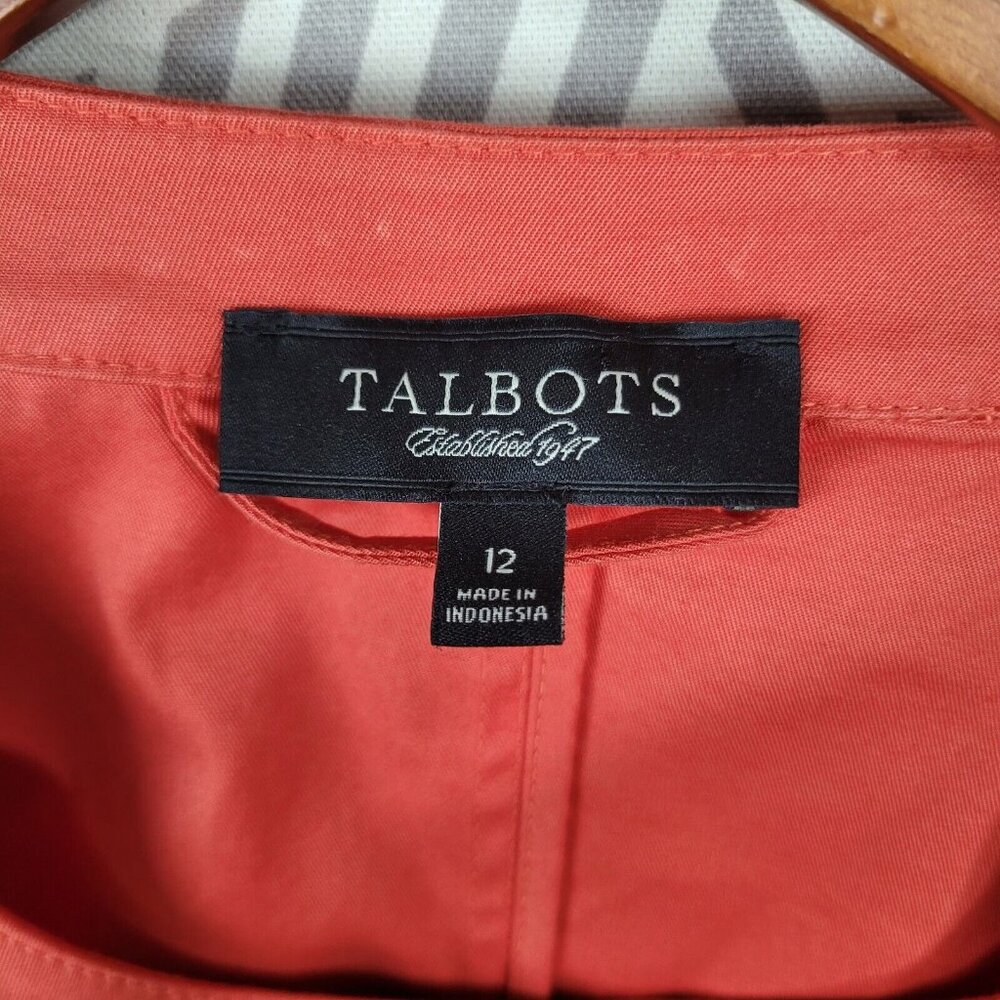 NEW Talbots Ruffle Front Jacket 12 career business Pink 3/4 Sleeve Red Orange - Picture 7 of 9